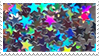 A stamp covered in colorful hologaphic stars.