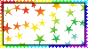 A stamp covered in colorful stars with a white background.