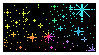 A stamp covered in colorful stars with a black background.